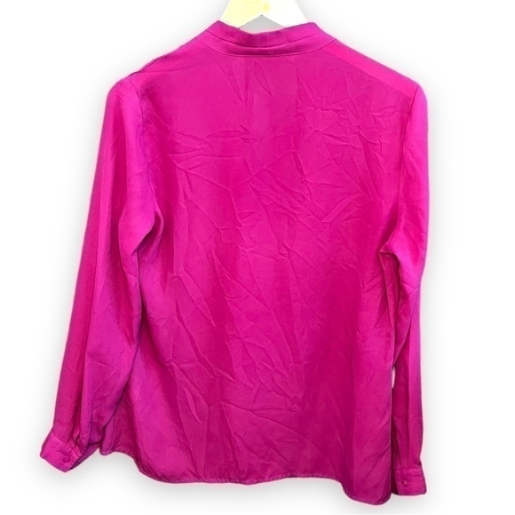 Violet and Claie Magenta Pleated Button Up V-Neck Blouse, Size Medium - Picture 3 of 5